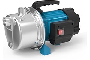 BOMGIE 1.6HP Shallow Well Pump Portable, Garden Pump 1320GPH, Stainless Steel Water Transfer Pump 110V Max. Head 164ft, Sprinkler Booster Pump for Draining Irrigation Home Garden Lawn Draining