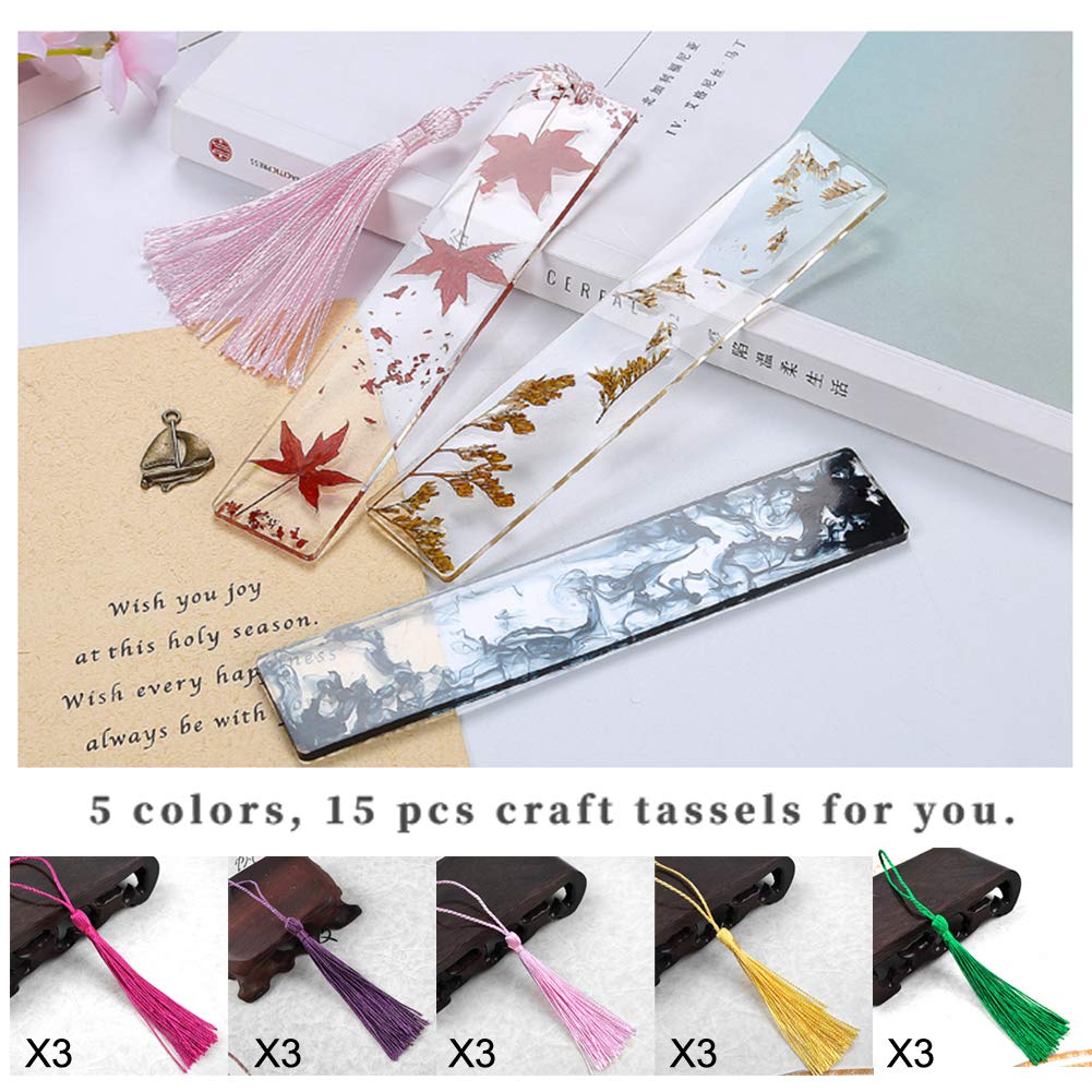 Jatidne 6pcs Resin Moulds Bookmark with Tassels Silicone Bookmark Moulds for Resin Crafting Rectangle, Cat Claw, Cute Bear, Mermaid Tail