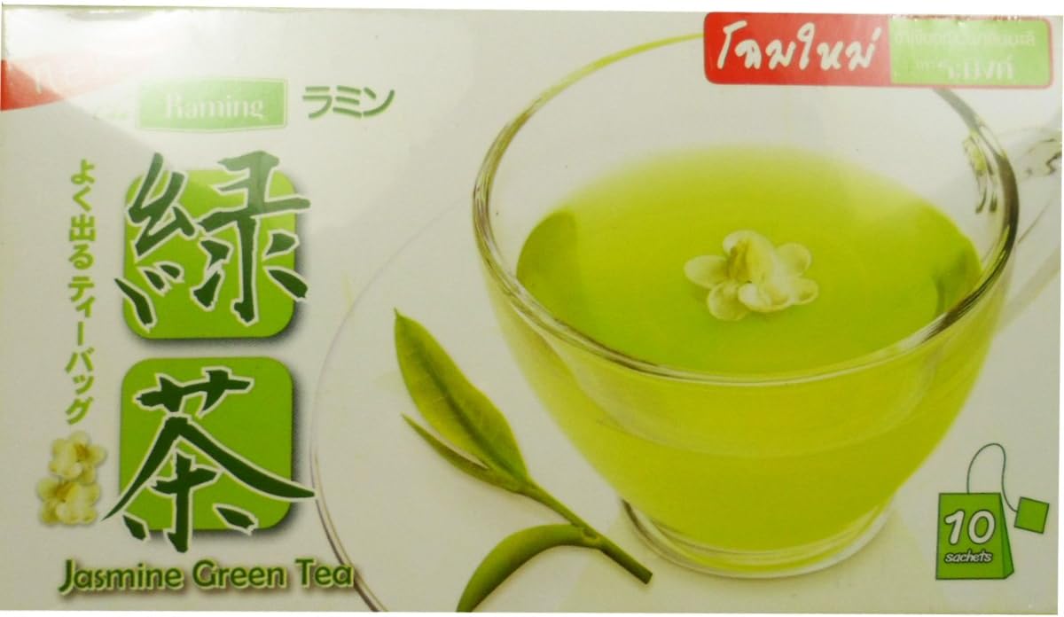 Japanese Green Tea Scented with Jasmine Flavor 100% Natural Net Wt 18 G (1.8 G. X 10 Sachets) Raming Brand X 3 Boxes