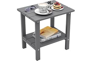 OTSUN Weather Resistant Outdoor Side Table, Adirondack HDPE Small Outdoor Table, 2-Tier Small Patio Tables for Outside or Indoor,Gray