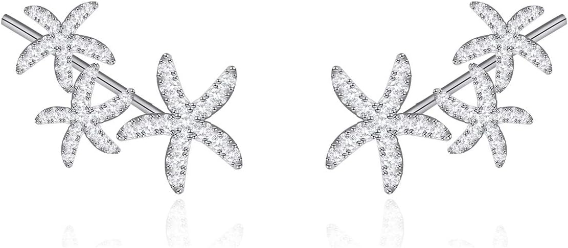 YOQUCOL Cubic Zirconia Crystal Starfish Shape Wrap Climber Ear Vine Pierced Earrings Elegant Jewelry For Women Girls