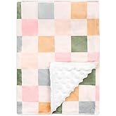 DILIMI Baby Blanket, Soft Warm Newborn Toddler Minky Plush Dot Blanket for Girl and Boy Unisex (40×30 in), Colorful Checkered