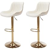 ECHINGLE Velvet Bar Stools Set of 2 - Swivel Counter Height Barstools with Back &amp; Adjustable Height, Modern Gold Kitchen Island Stools for Bar, Armless Pub Stools, Soft Beige Upholstered Seating