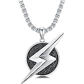 Lattd Lightning Bolt Necklace 925 Sterling Silver/18K Gold Plated/Black Lightning Jewelry for Men, with Stainless Steel Chain 22+2 Inch
