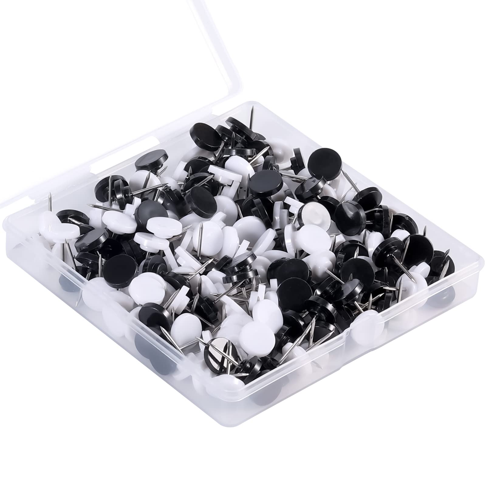 200pcs Push Pins, Plastic Decorative Big Head Push Pins Map Thumb Tacks with Steel Point for Cork Board Bulletin Board Map Note (Black, White)