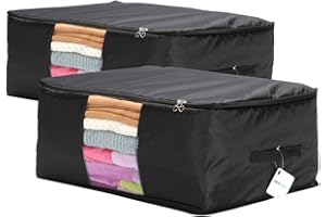 VEAMOR Comforter Storage Bags Pack of 2,Pillow Beddings/Blanket Clothes Organizer Storage Containers with Zippers,Breathable and Moistureproof(Black,2pcs)