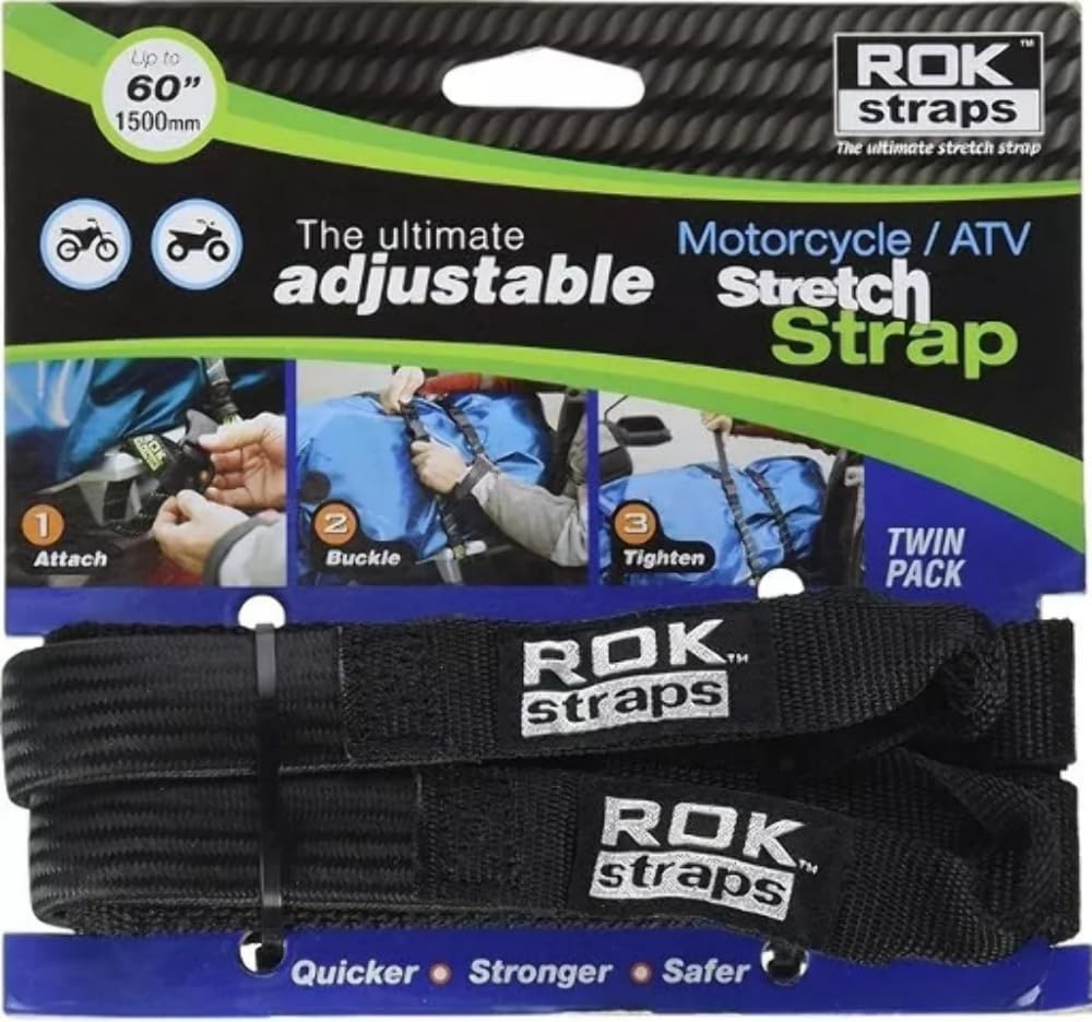 ROK Straps Motorcycle Adjustable Luggage Strap 25mm - 18"- 60" (Twin Pack) Black - ROK025