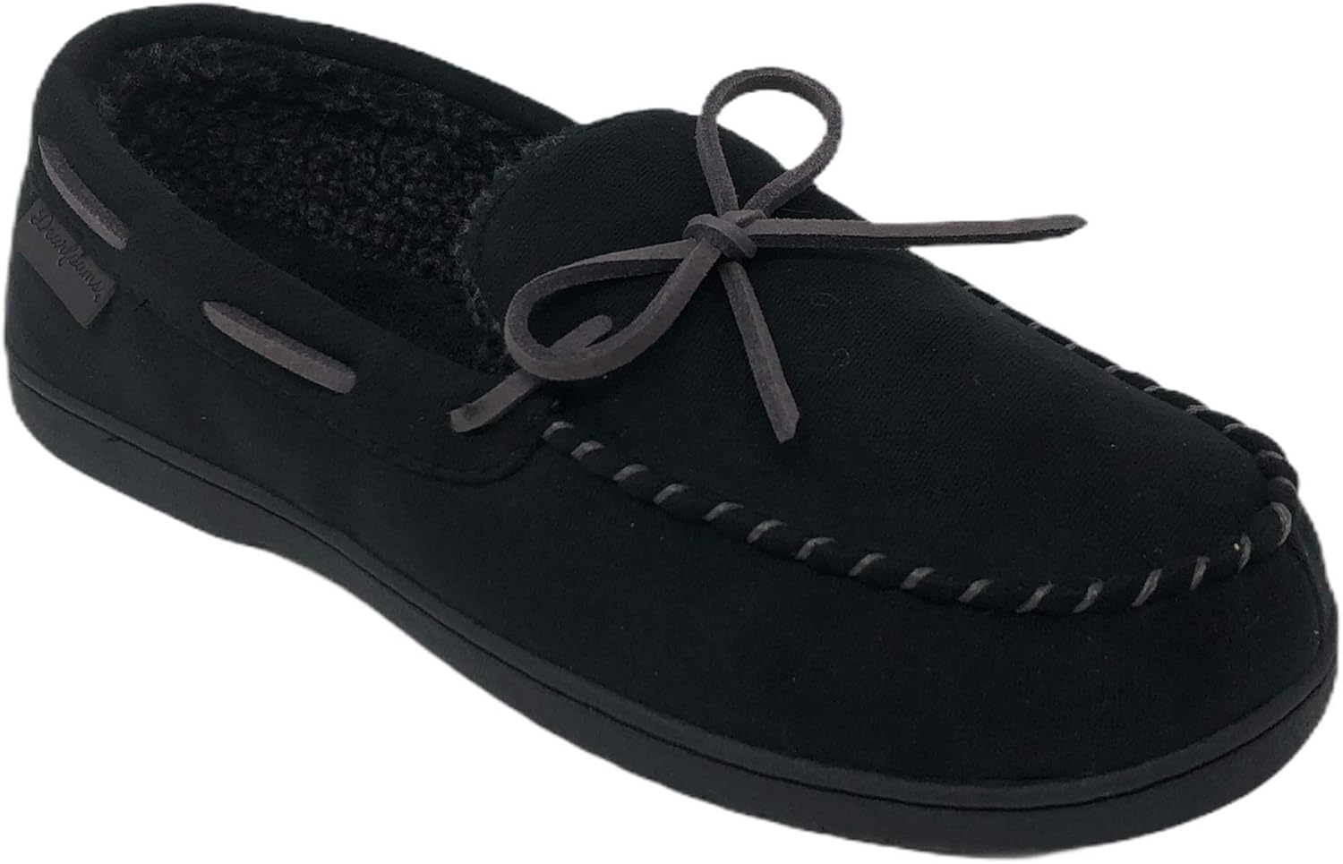 men's dearfoams microsuede whipstitch trim moccasin slippers