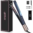 IG INGLAM Titanium Flat Iron Hair Straightener, 1 Inch Curling Iron, Infrared Negative Ionic Hair Iron Straightener 11 Adjust Temp 250°F-450°F, Shiny Hair Dual Voltage 110-240V, Gift, Prussian Blue