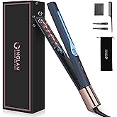 IG INGLAM Titanium Flat Iron Hair Straightener, 1 Inch Curling Iron, Infrared Negative Ionic Hair Straightener 11 Adjust Temp 250°F-450°F, Shiny Hair Dual Voltage 110-240V, Gift, Prussian Blue
