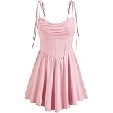 CIDER Womens Cowl Neck Tie up Mini Dresses Sleeveless Ruched A Line Corset Short Formal Party Wedding Guest Club Dress