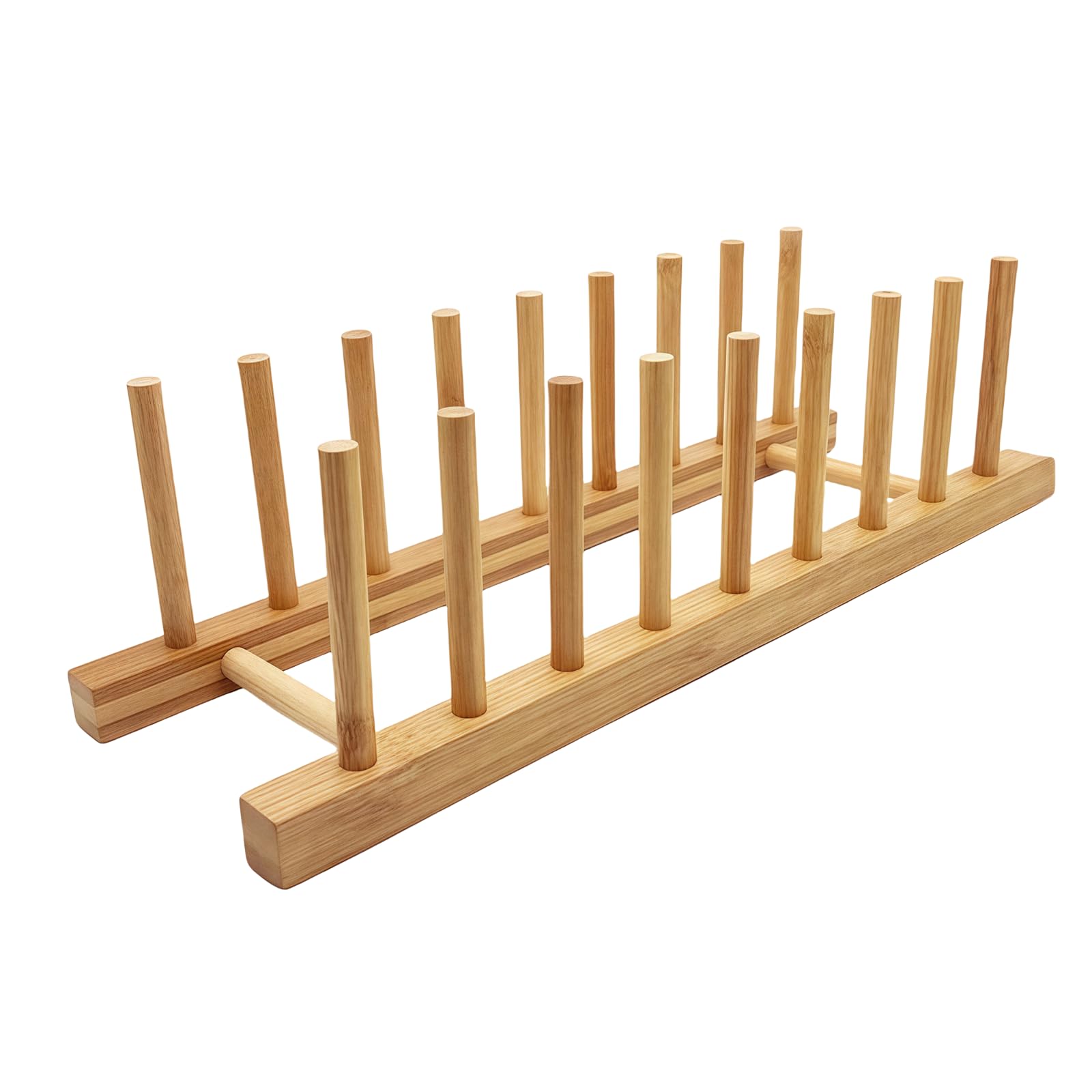 efbock Plate Rack Holder for Kitchen Cupboards Bamboo Wooden Chopping Board Tray Dish Rack Stand Drainers, Kitchen Cabinet Organizer for Plate/Cup/Pot Lid (1, 8 slots)