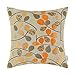 CaliTime Cushion Cover Throw Pillow Case Shell for Couch Sofa Home Decoration Luxury Chenille Cute Leaves Both Sides 18 X 18 Inches Ecru Orange