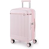 BAGSMART Carry On Luggage 22x14x9 Airline Approved with Spinner Wheels, Travel TSA Approved 100% PC Hard Shell Suitcases, 20 Inch Expandable Luggage with TSA Lock, Atlas Pink