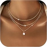 Dochais Layered Gold Chain Necklaces for Women Dainty Choker Charm Necklace Stack 14k Gold-Plated Non-Tarnish Statement Pendant Necklace Set