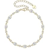 EONFUN Oval Moissanite Link Bracelet for Women, 3.6cttw D Color VVS1 925 Sterling Silver Adjustable Oval Moissanite Bracelets for Mom Wife Birthday Jewelry Gifts
