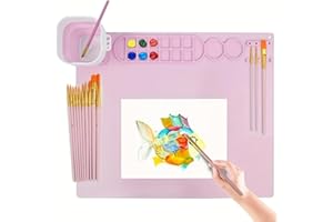 Painting Station, Silicone Painting Mat 20"X16" and Paint Brush Cleaner (Pre-Assembled), 10 Paint Brushes and Foldable Silico
