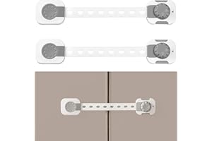 Fursafe&Q Child Safety Cabinet Proofing, Baby Cabinet Locks Adhesive Adjustable Child Safety Strap Locks Drawer Fridge Ovens Toilet Latches No Screws for Furniture Kitchen 2 Pack