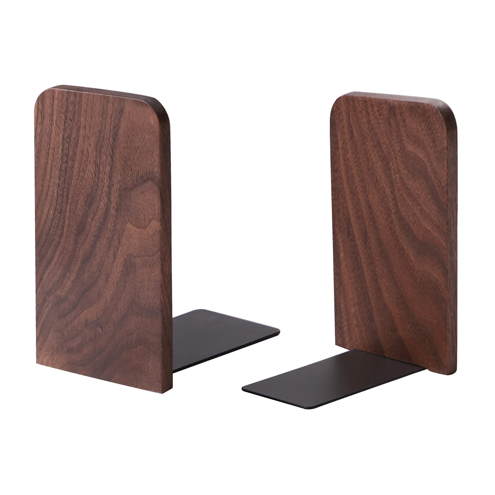 Photo 1 of Muso Wood Book Ends for Shelves, Non-Slip Bookends, Heavy Duty Wooden Bookend Support for Books and Movies (Walnut 1 Pair)