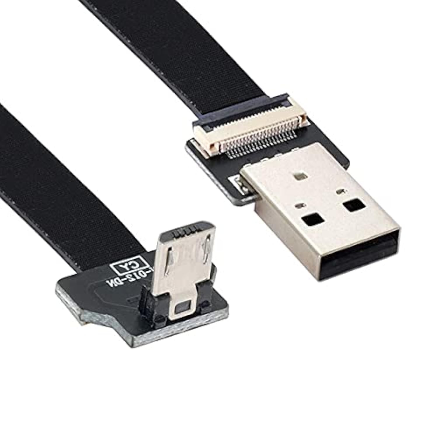 NFHK Down Angled USB 2.0 Type-A Male to Micro USB 5Pin Male Data Flat Slim FPC Cable for FPV & Disk & Phone 200cm