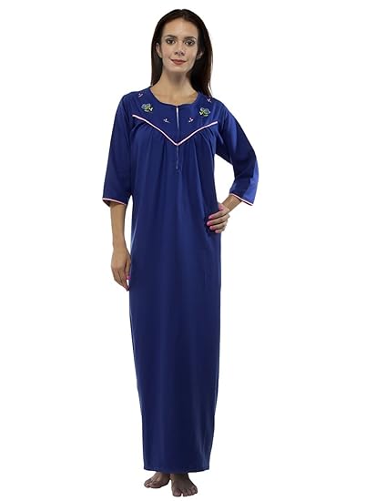 Comfortable Round Neck Dark Blue Spun 3/4 Sleeve Loose Fit Maternity Nighty