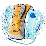 LYCAON 2L Hydration Backpack (BPA Free), 600D Waterproof Fabric, Lightweight Water Back Pack Hiking Cycling Biking Running Camping Bladder Backpacks for Kids Women Men ( Orange )