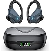 TWS BX 17 Bluetooth 5.3 Wireless Earbuds 48hour Playtime HiFi Headphones Over-Ear Headset Sports IPX7 Waterproof Built-in Microphone Digital Power LED Display Powerful Stereo Bass Earphone (Black)