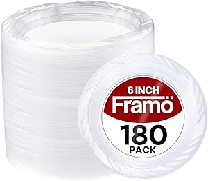 6 Inch Disposable Clear Plastic Plates In Bulk By Fnamo for Party and Dinner,And For Any Occasion, Microwaveable, Travel, and Events (180 Count)