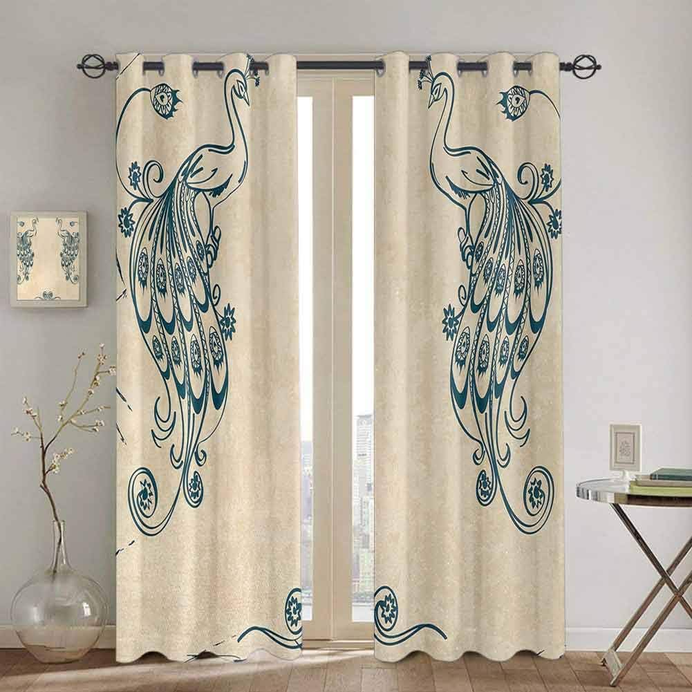 Zmacdk - Cortina para ventana, diseño de pavo real con 2 paneles