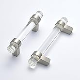 BonKuDoo 5 Pack Crystal Drawer Pulls 5 inch Hole Center, Kitchen Cabinet Pulls Handles Glass Dresser Pull, Brushed Nickel
