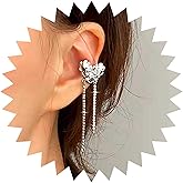 Iaceble Boho Crystal Heart Ear Cuff Earrings Cz Chain Cuff Wrap Earrings Cz Heart Cartilage Cuff Earrings Silver Tennis Chain Earrings Rhinestone Chain Tassel Earrings Love Heart Crawler Cuff Earrings