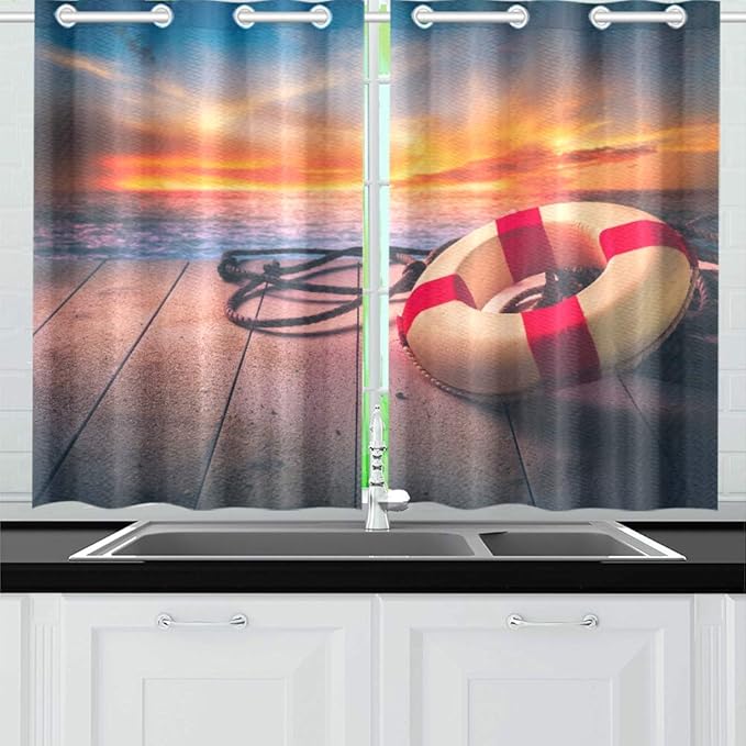 YXUAOQ Salvavidas en un Muelle en la Playa en un día Soleado Cortinas