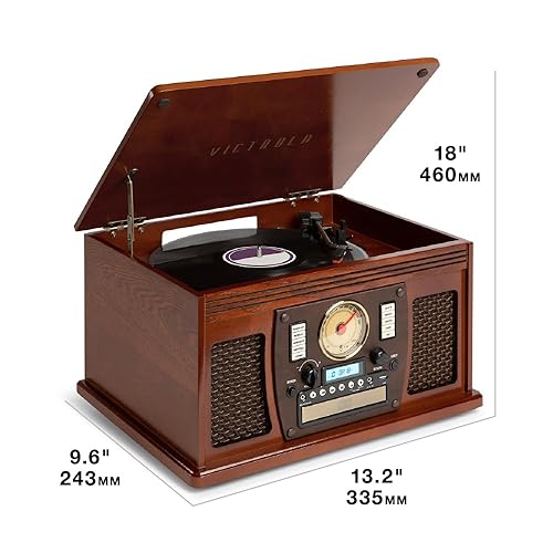 Victrola Navigator 8-in-1 Bluetooth Record Player with Built-in Speakers–  Speed Turntable, CD Player, Casset