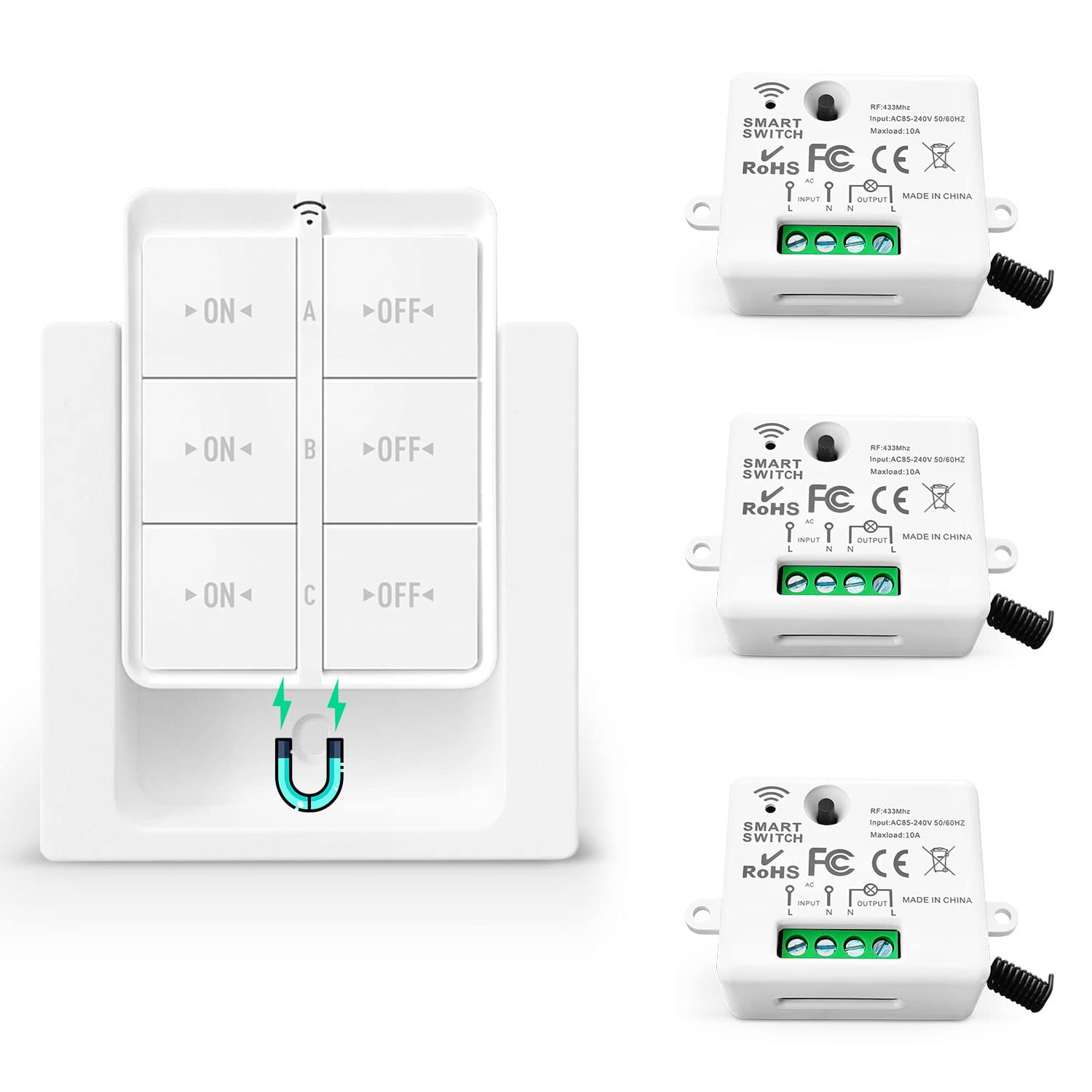 Tedeligo Wireless Switch, Mobile radio transmitter Wall transmitter 2 in 1 Wireless switch 1000ft Control Range No Wiring Easy To Install Up to 2200W for Light Lamp Appliances — image 1