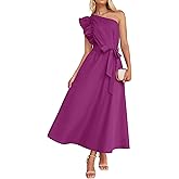 ZESICA Womens 2026 Summer One Shoulder Ruffle Maxi Dress Boho Sleeveless Empire Waist Tie Flowy Beach Party Long Dresses