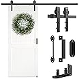 Arti-Life Barn Door Hardware Kit Heavy Duty Sliding Door Track Kit with Floor Guide and 2 Handles, Smoothly Hardware Kits for Interior and Exterior (J Shape Hanger)