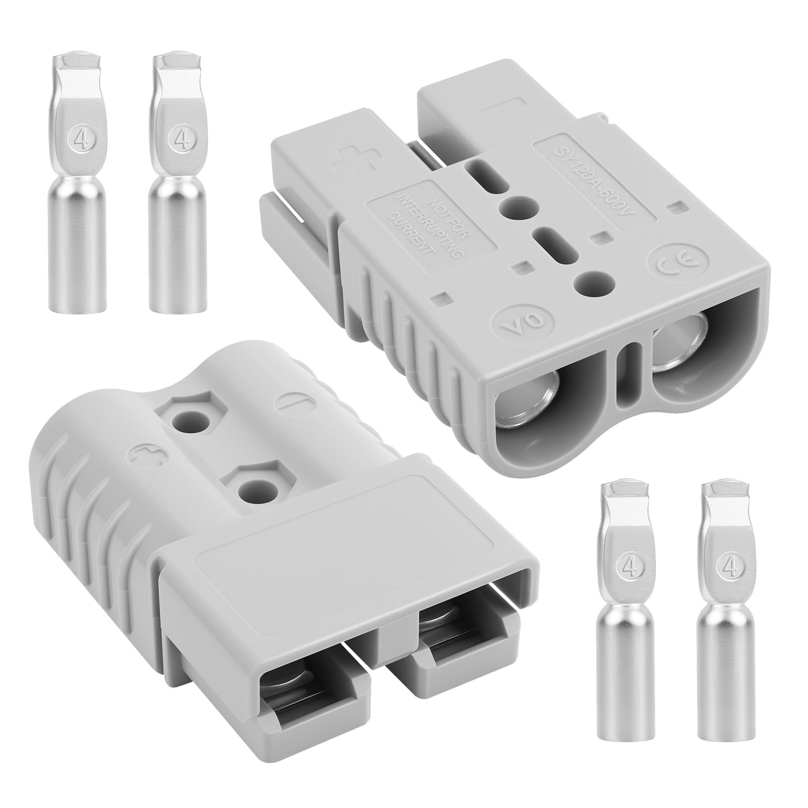 Photo 1 of 120A-600V Battery Quick Connect/Disconnect with 2/4/6 AWG, 2 PCS Jumper Cable Plug Connector, Compatible with Anderson Connector for Rescue Winch, Motor Recovery, Winch Trailer, Traction System(Gray)