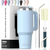 40 oz Tumbler with Handle,Tumbler with Lid and Straw,Double Wall Insulated Cup Stainless Steel Travel Mug(Cold for 34 Hours),Water Bottle for Iced Tea,Coffee,Cold Beverages(Blue)