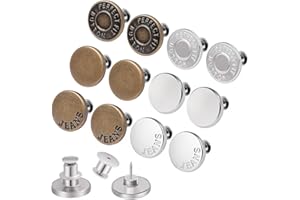 12 Sets Button Pins for Loose Jeans, No Sew Jean Buttons Replacement, Adjustable Metal Snap Tack for Reusable Pants Waist Tig