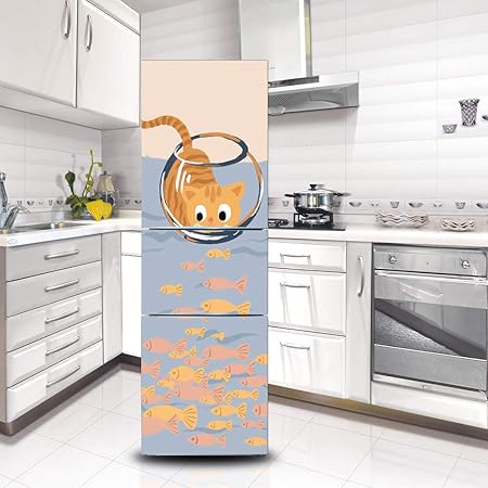 LMYWSX Pegatina Nevera Vinilo Impermeable Gato De Dibujos Animados ...