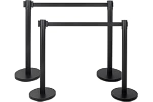 BIERBEAR 4 Pcs Crowd Control Barriers,Stanchions with 6.6ft/2 m Black Retractable Belts,Retractable Stanchions,Retractable Belt Barrier,Easy Connect Assembly.