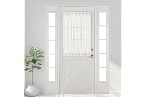 Aquazolax Glass Door Curtain Panel Elegant Soild Rod Pocket Sheer Voile Panels 54x40-Inch for French Doors Windows with Tieback - 1 Panel, White