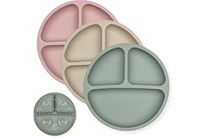 Hippypotamus Toddler Plates with Suction - 100% Food-Grade Silicone Baby Plates - Microwave & Dishwasher Safe - BPA Free - Set of 3 (Sage/Blush/Nude)