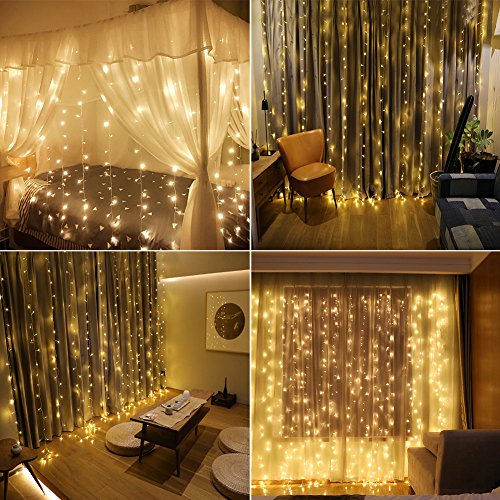 TOFU 300 LED Window Curtain String Light, Twinkle Icicle Fairy Lights for Wedding, Homes, Party, Bedroom, Outdoor Indoor Wall Christmas Decorations, 9.8ft x 9.8ft (Warm White)