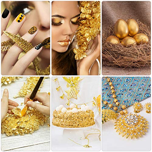 (60Grams)Gilding Gold Flakes Set with Tweezers,Color 2.5 Imitation Gold