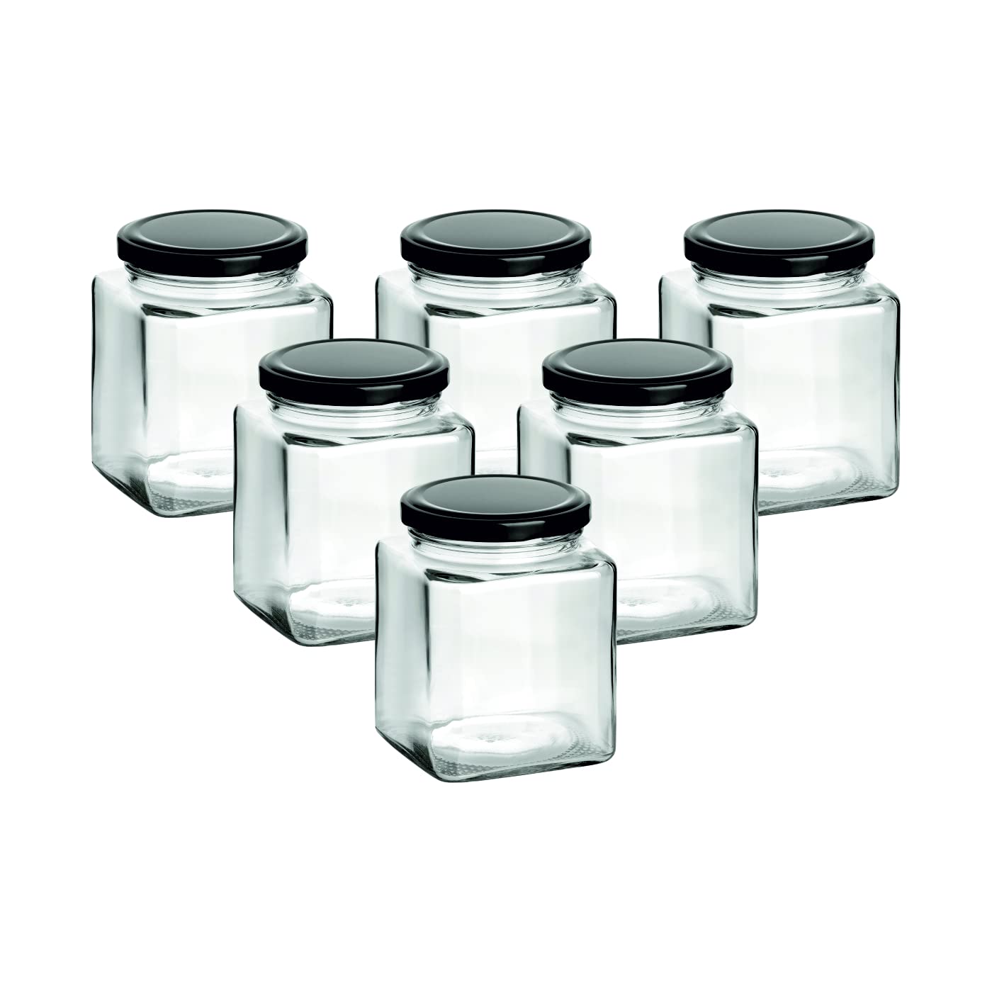 gouveo Set of 6 Preserving Jars 380 ml with Screw Cap Black - Jam Jars, Storage Jars, Sausage Jars, Preserving Jars Including 28-page recipe booklet