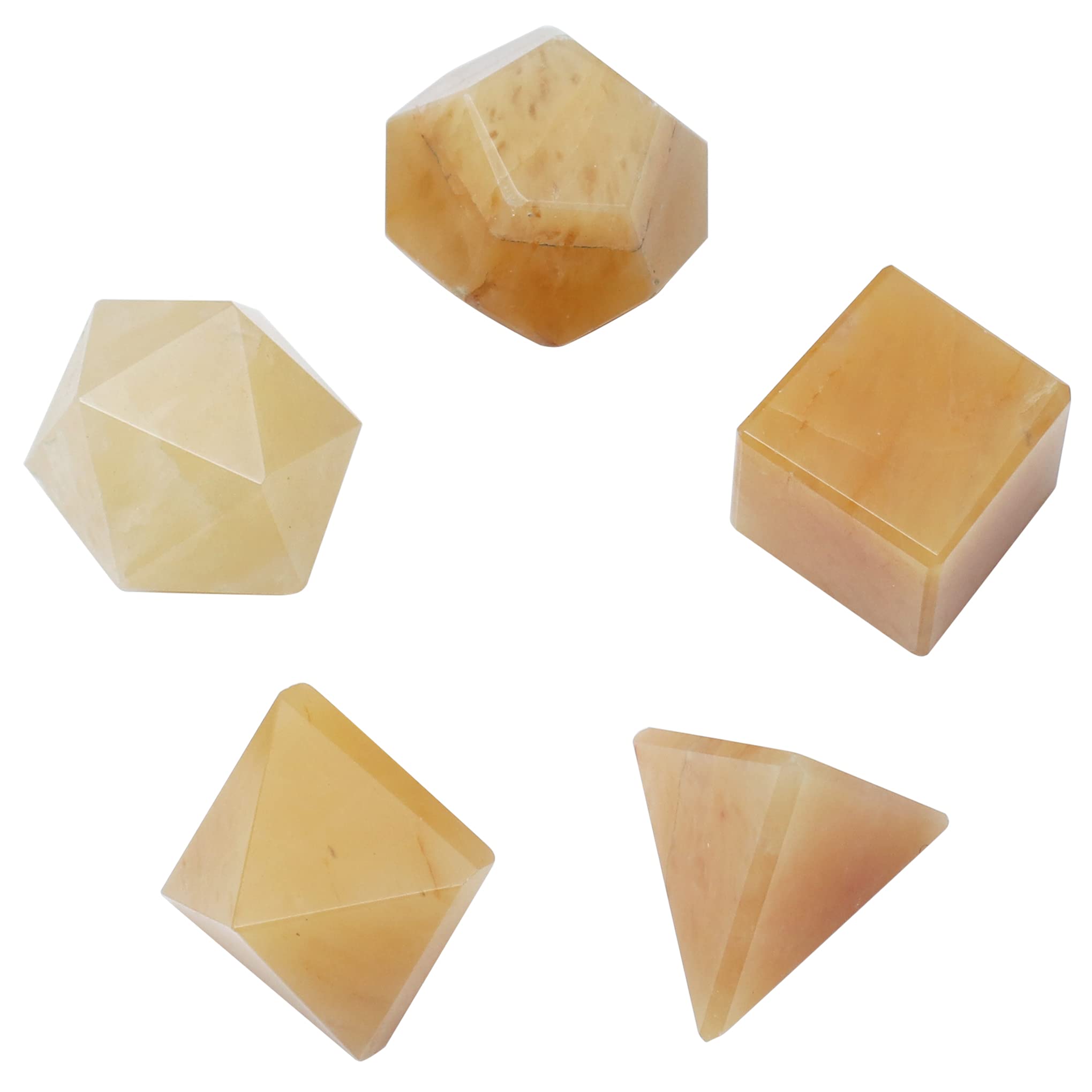 Crocon® Yellow Aventurine 5Pcs platonic solids crystal geometry set, Platonic Solids Sacred Geometric stones for Meditation Reiki Balancing Healing Chakra Stone Cleansing Spiritual Good Luck (15-20mm)