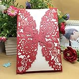 50PCS Pear Paper Laser Cut Bronzing Wedding Baby Shower Invitation Cards with Butterfly Hollow Favors Invitation Cardstock for Engagement Birthday Graduation (Red)