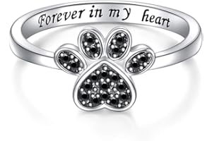 DAOCHONG S925 Sterling Silver Jewelry Engraved Forever in my heart Puppy Dog Cat Pet Paw Print CZ Ring