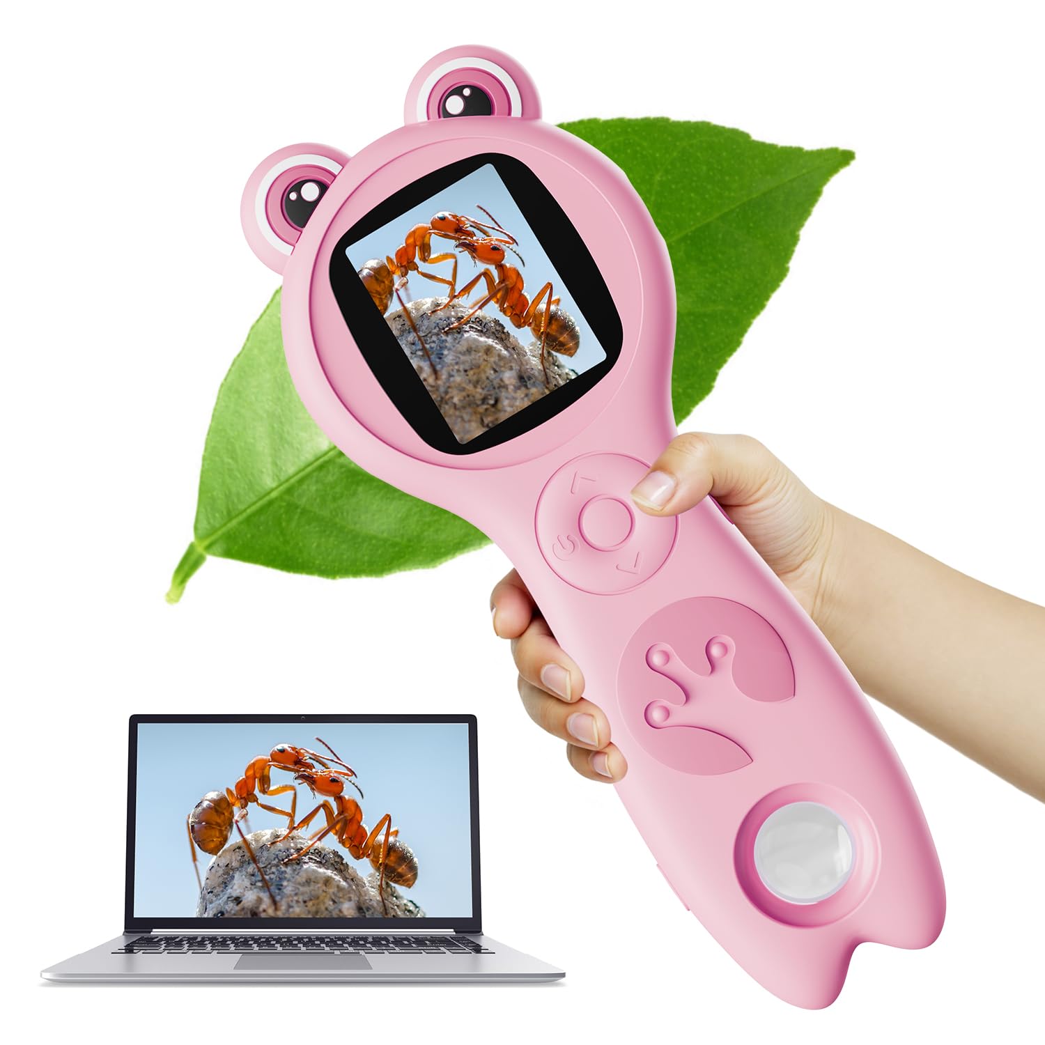Photo 1 of Vorth Microscope for Kids, 2 Inch Digital Microscope with 500X Magnifying Glass, 4× Zoom Handheld Camera Mini Pocket Magnification, Educational Science Toys for Ages 3+, Pink